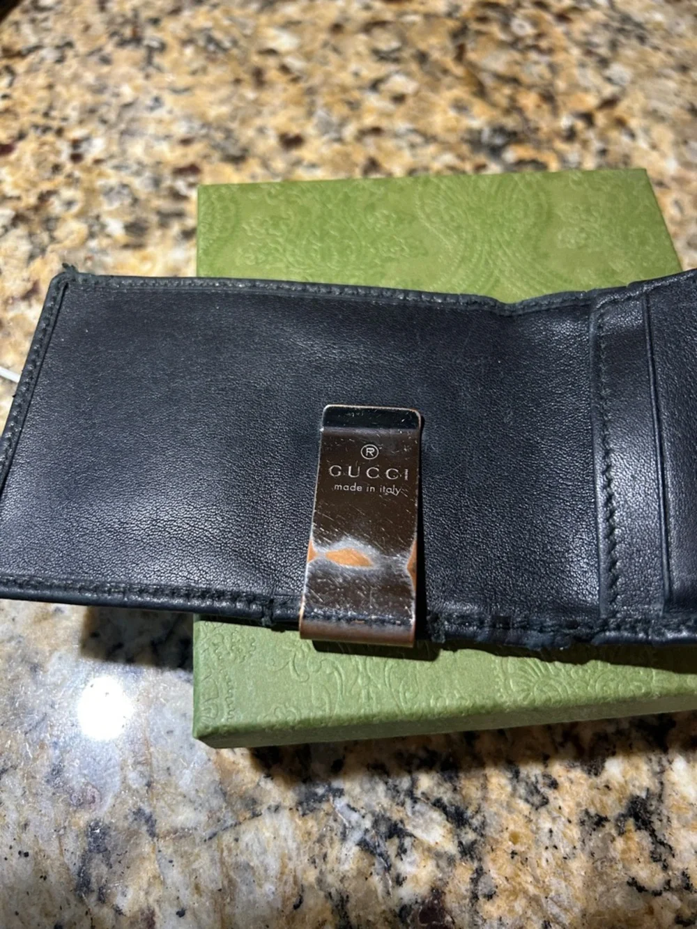 Gucci Black Leather Money Clip with Subtle GG Monogram